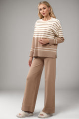 Basic Bae Striped Round Neck Long Sleeve Top and Pants Sweater Set