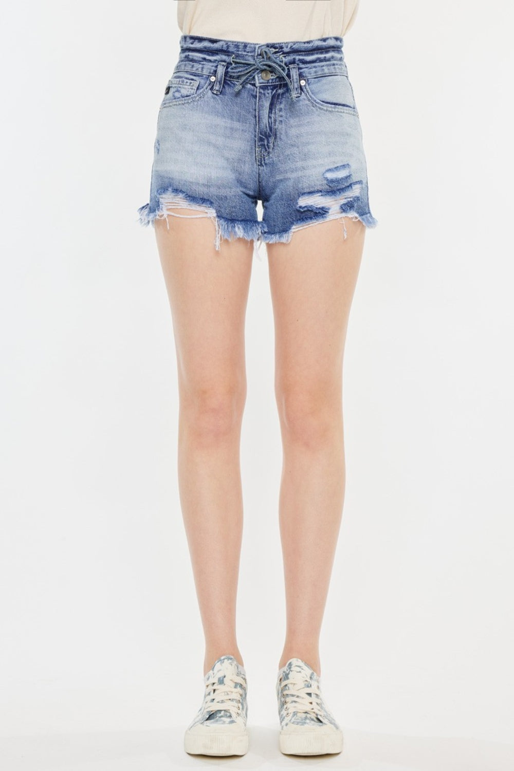 Kancan High Rise Frayed Hem Denim Shorts Trendsi