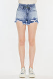 Kancan High Rise Frayed Hem Denim Shorts Trendsi