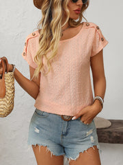 Mandy Eyelet Round Neck Short Sleeve Top - Trendsi