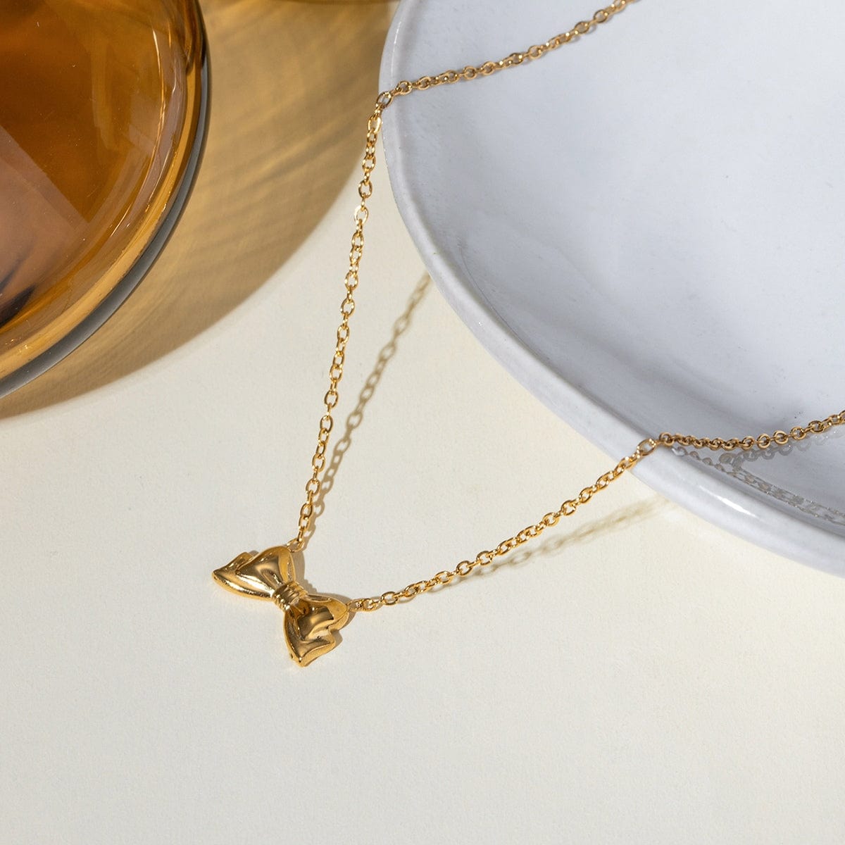 18K Gold-Plated Stainless Steel Bow Necklace - Trendsi