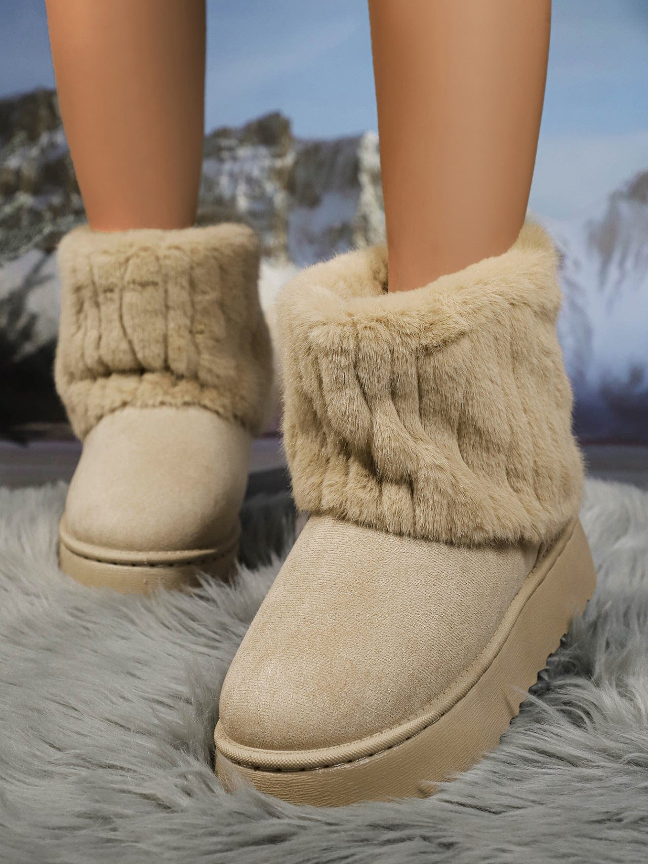 Thermal Faux Fur Suede Platform Boots - Trendsi