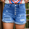 Distressed Button-Fly Denim Shorts with Pockets