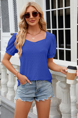 Eyelet Short Sleeve Top Trendsi