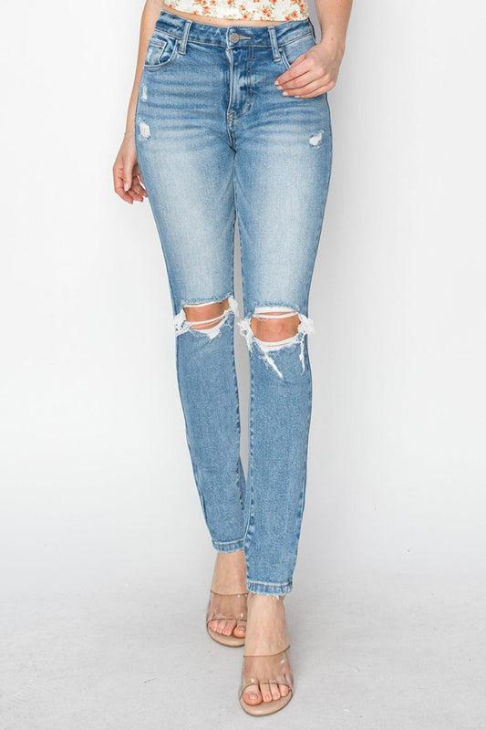 Risen Full Size High Rise Knee Distressed Skinny Jeans - Trendsi