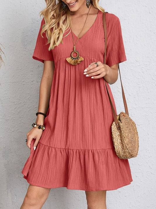 Full Size V-Neck Short Sleeve Dress - Trendsi