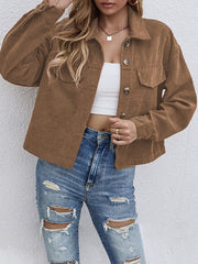 Button Up Dropped Shoulder Long Sleeve Jacket - Trendsi