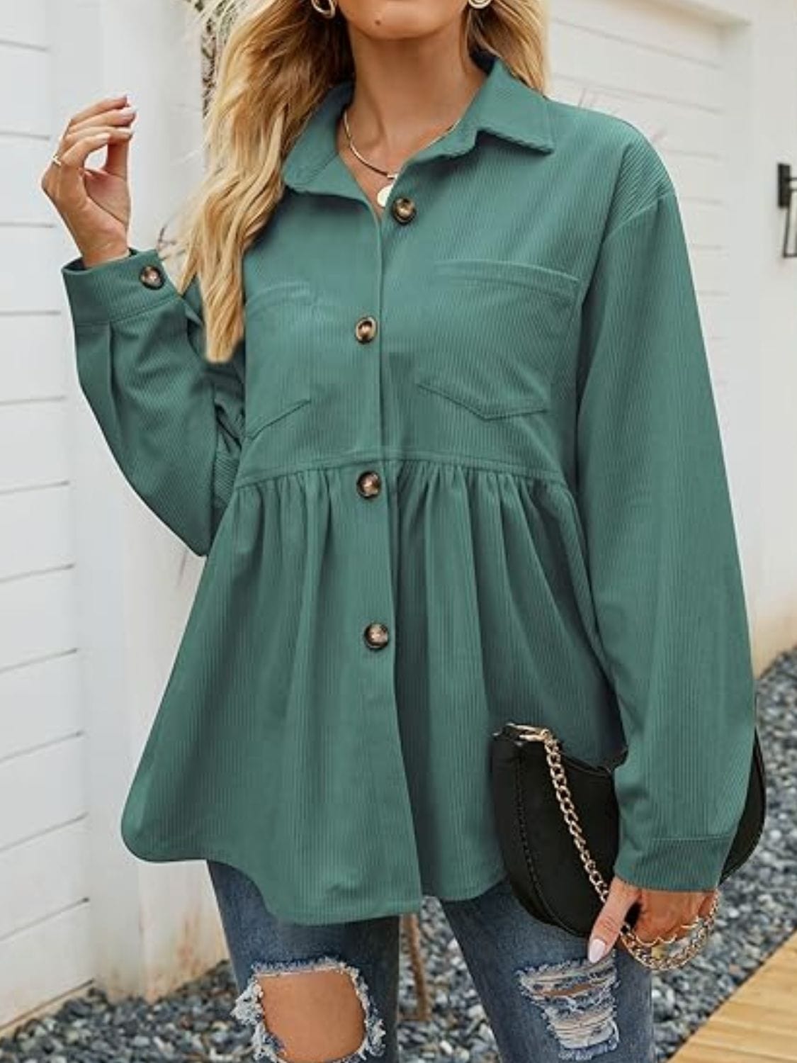 Mandy Button Up Long Sleeve Shirt - Trendsi