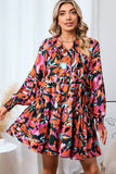 Printed Tie Neck Lantern Sleeve Mini Dress - Flyclothing LLC