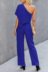 Single Shoulder Short Sleeve Jumpsuit - Flyclothing LLC