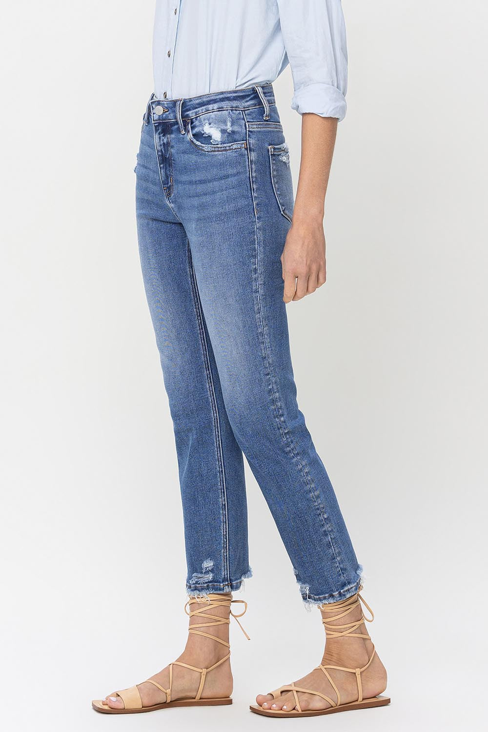 Lovervet High Rise Raw Hem Straight Jeans Trendsi