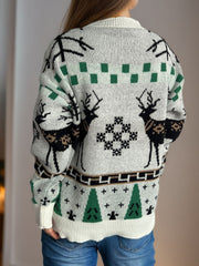 Christmas Element Round Neck Long Sleeve Sweater - Trendsi