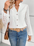 Cutout Notched Long Sleeve Blouse