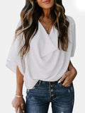 Full Size Cowl Neck Three-Quarter Sleeve Blouse Trendsi