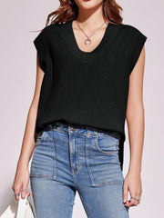 Mandy Ribbed V-Neck Sweater Vest - Trendsi