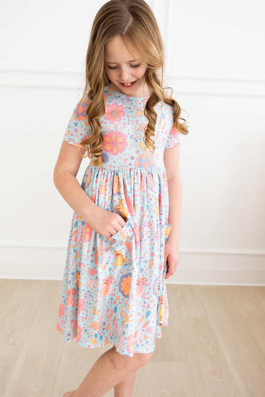 Blue Retro Unicorns S/S Pocket Twirl Dress - Mila & Rose ®