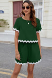 Contrast Trim Round Neck Top and Shorts Set - Trendsi