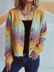 Gradient Heart Shape Button V-Neck Cardigan - Trendsi