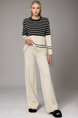 Basic Bae Striped Round Neck Long Sleeve Top and Pants Sweater Set - Trendsi