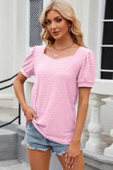 Eyelet Short Sleeve Top Trendsi