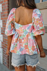 Printed Square Neck Half Sleeve Blouse Trendsi