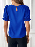 Round Neck Flounce Sleeve Blouse - Flyclothing LLC