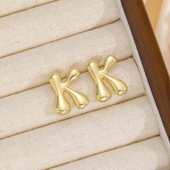 18K Gold-Plated Bubble Letter Stud Earrings - Trendsi