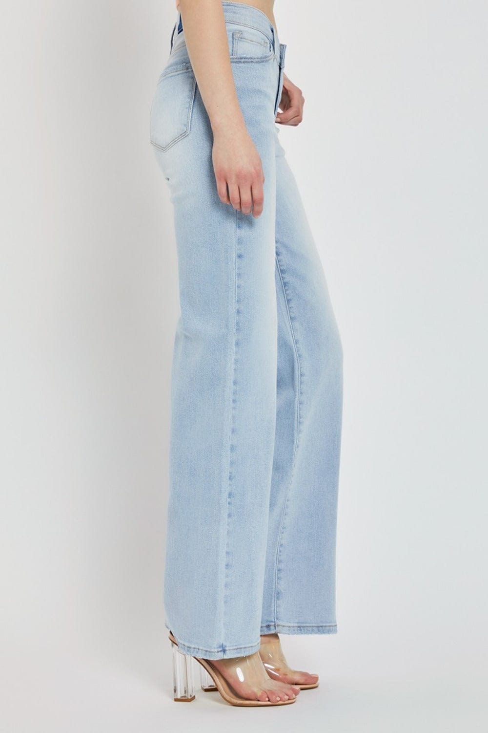 RISEN Full Size Wide Leg V Dipped Front Waist Jeans - Trendsi