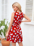 Tied Polka Dot V-Neck Dress Trendsi