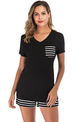 Striped Short Sleeve Top and Shorts Lounge Set - Flyclothing LLC