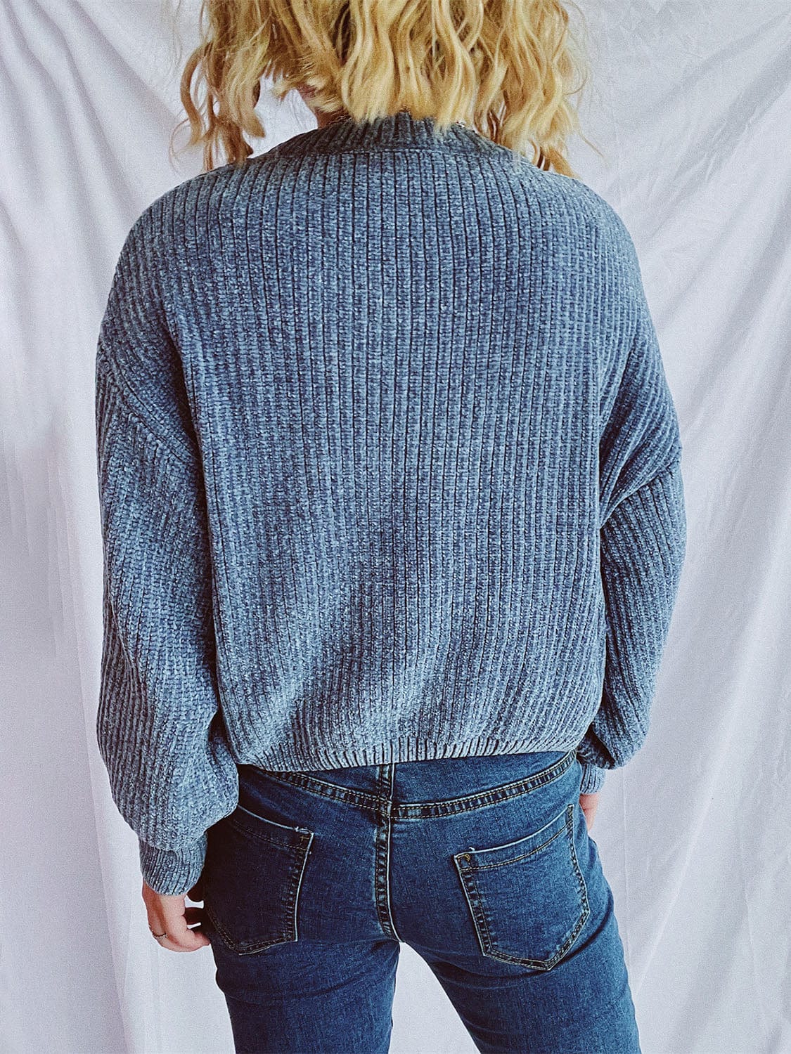 Round Neck Dropped Shoulder Long Sleeve Sweater - Trendsi