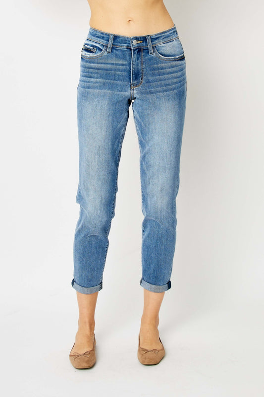 Judy Blue Full Size Cuffed Hem Slim Jeans - Flyclothing LLC