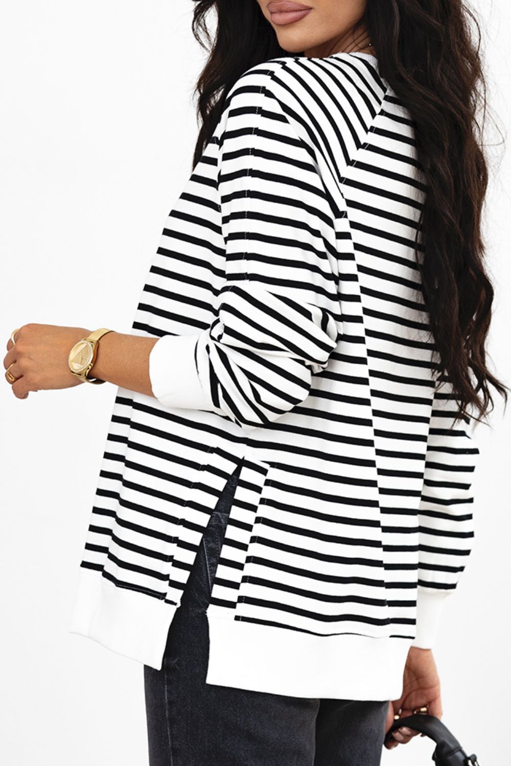 Side Slit Stripe Raglan Sleeve Sweatshirt