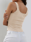 Lace Detail Square Neck Tank - Trendsi