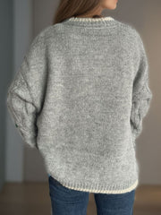 Cable Knit Round Neck Long Sleeve Sweater - Trendsi