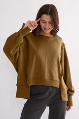 Exposed Seam High-Low Long Sleeve Sweatshirt - Trendsi