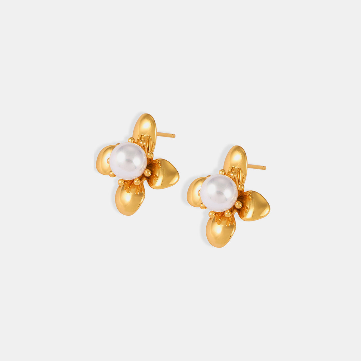 Synthetic Pearl Titanium Steel Flower Earrings Trendsi