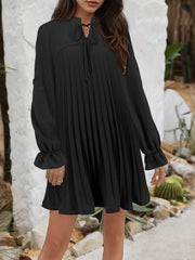 Tie Neck Flounce Sleeve Mini Dress - Trendsi