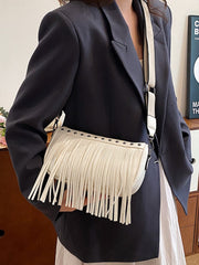 PU Leather Fringe Studded Crossbody Bag - Trendsi