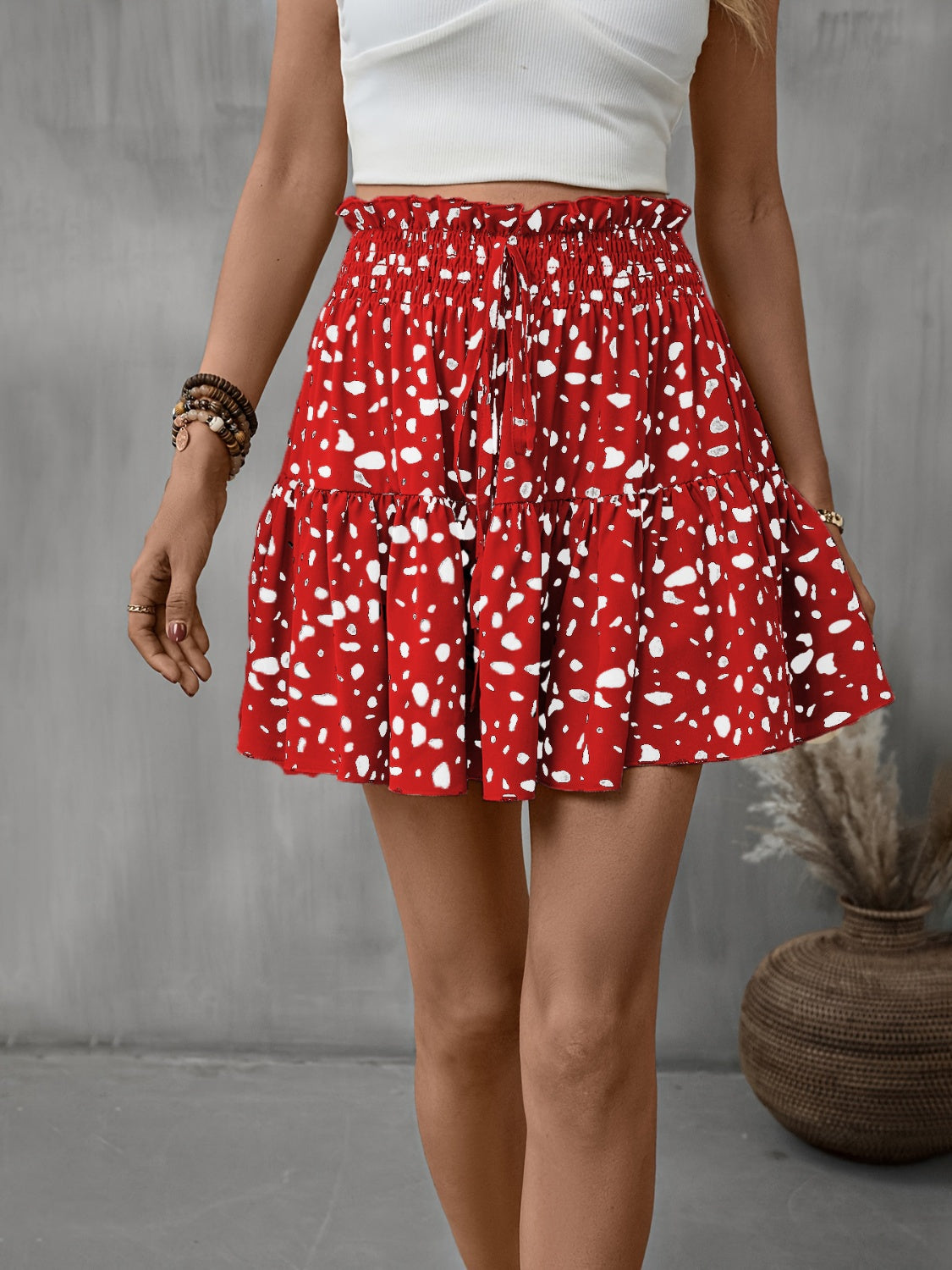 Frill Tied Printed Mini Skirt - Flyclothing LLC