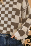 BiBi Checkered Contrast Chunky Sweater - Trendsi