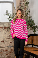 Sew In Love Full Size Wave Stripe Contrast Long Sleeve Sweater - Trendsi