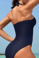 Crisscross Halter Neck One-Piece Swimwear - Flyclothing LLC