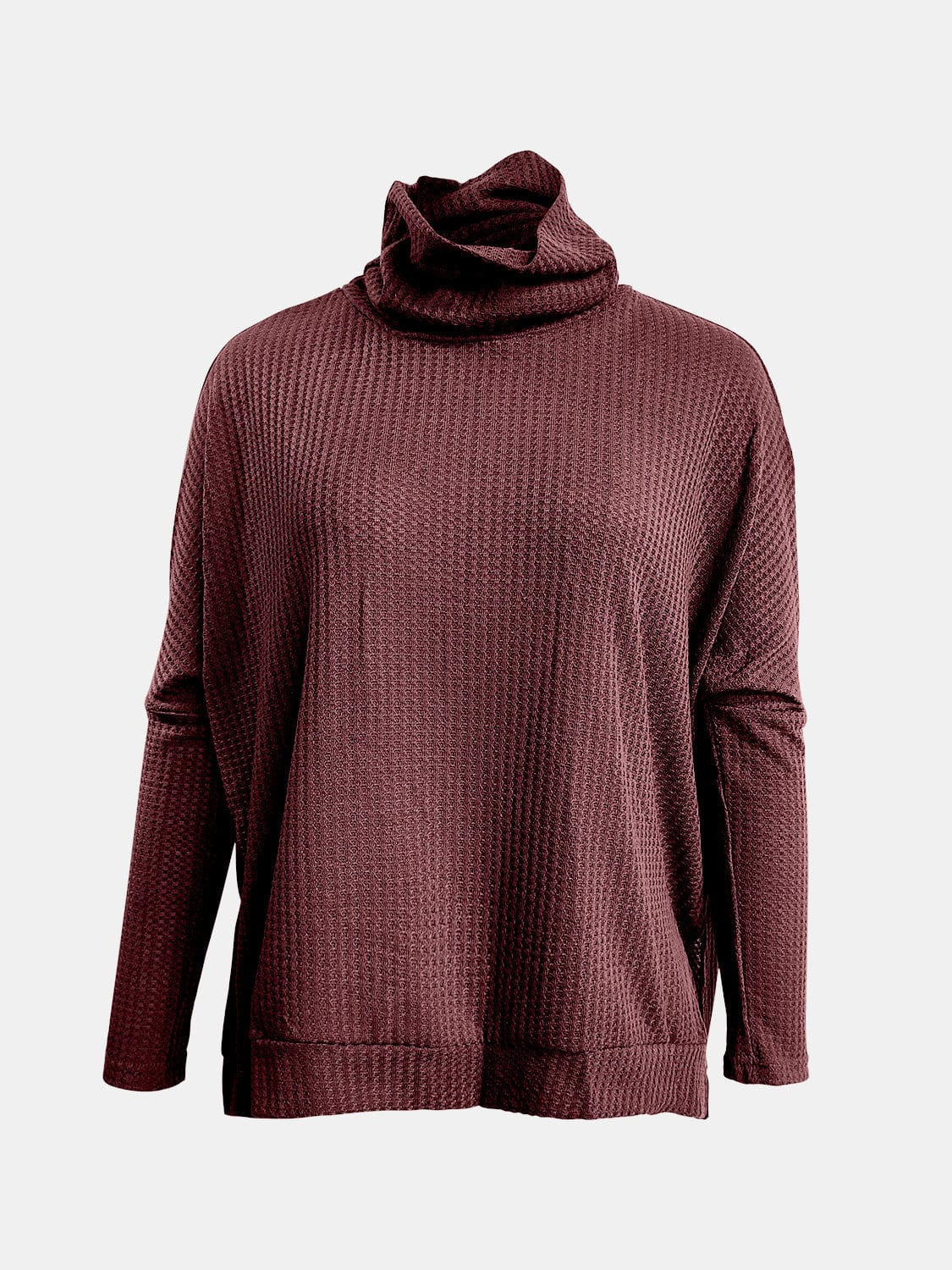 Full Size Waffle Knit Turtleneck Long Sleeve T-Shirt - Trendsi