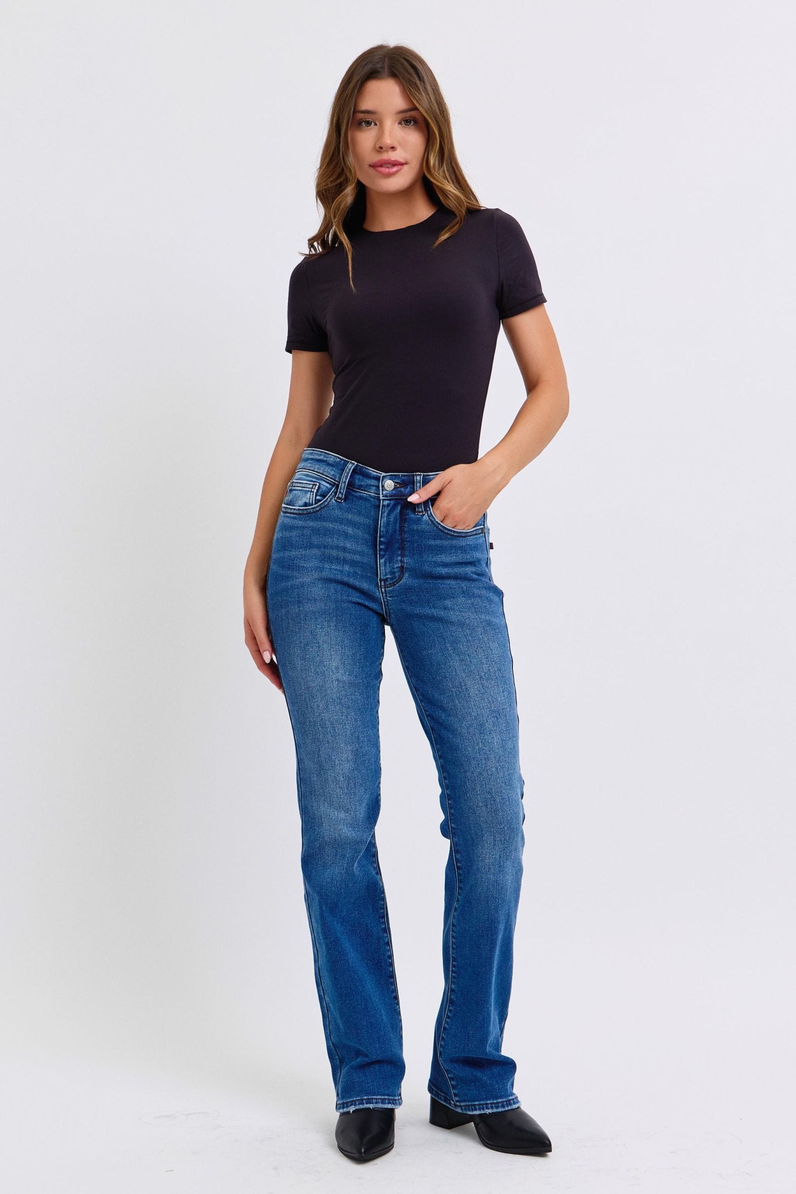 Judy Blue Full Size Run Mid-Rise Bootcut Jeans with Thermal Lining - Trendsi