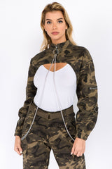 American Bazi Camouflage Cropped Jacket with Chains - Trendsi