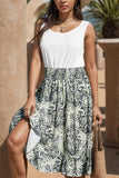 Smocked Printed Round Neck Tank Dress Trendsi