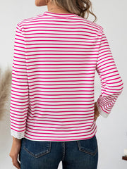 Heart Striped Round Neck Long Sleeve T-Shirt - Trendsi