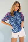Hailey & Co Embroidered Puff Sleeve Printed Blouse