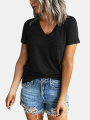 Pocketed V-Neck Short Sleeve T-Shirt